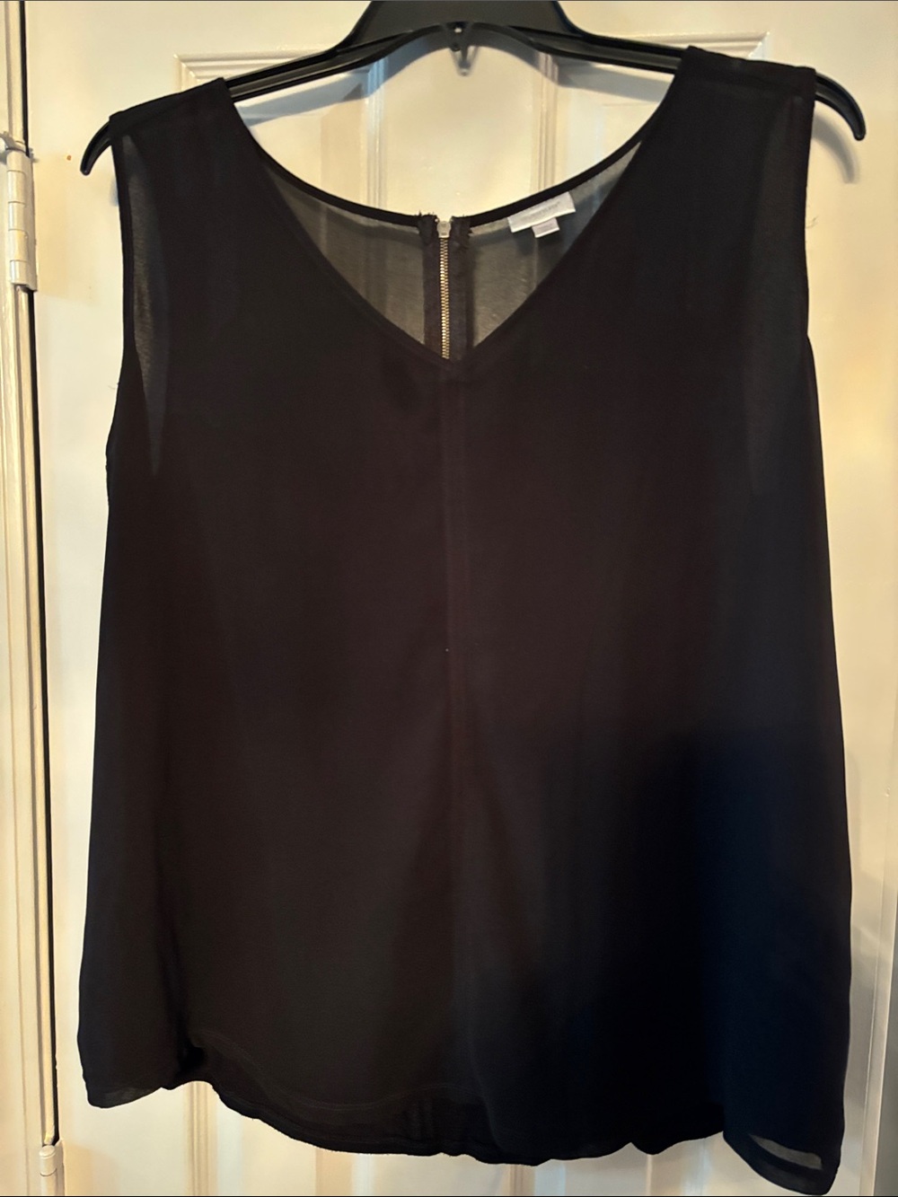 Avenue Black Sheer Lined Tank Top with 1/4 Zipper Back